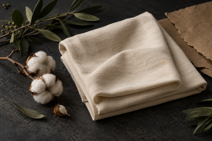 Natural cotton fabric and cotton sprigs for the upcoming Organic Line